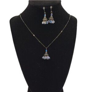 Lia Sophia Necklace Earring Set Blue Iridescent Beaded